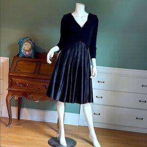 Eliza J Black Pleated Fit and Flare Dress